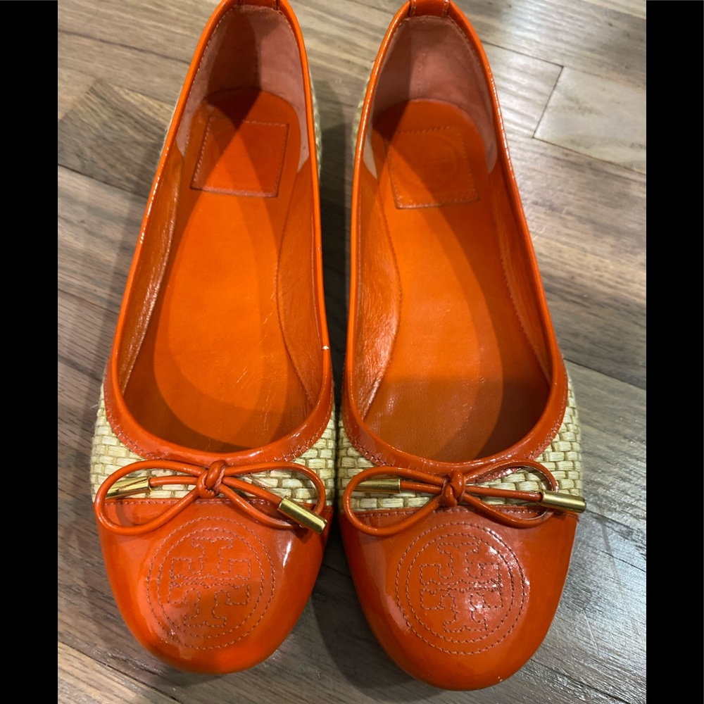 Tory Burch Rattan Weave Bow Ballet Flats
